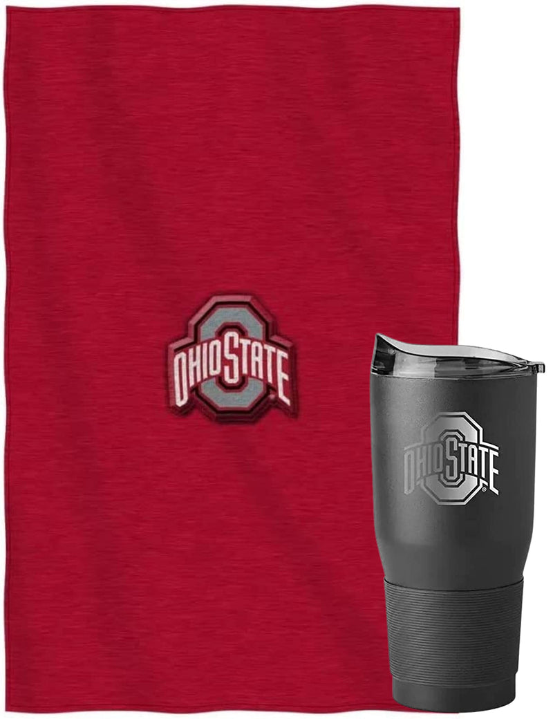 Ohio State Buckeyes 30oz Insulated Stainless Steel Travel Tumbler and Blanket Bundle (Dominate Sweatshirt Throw)