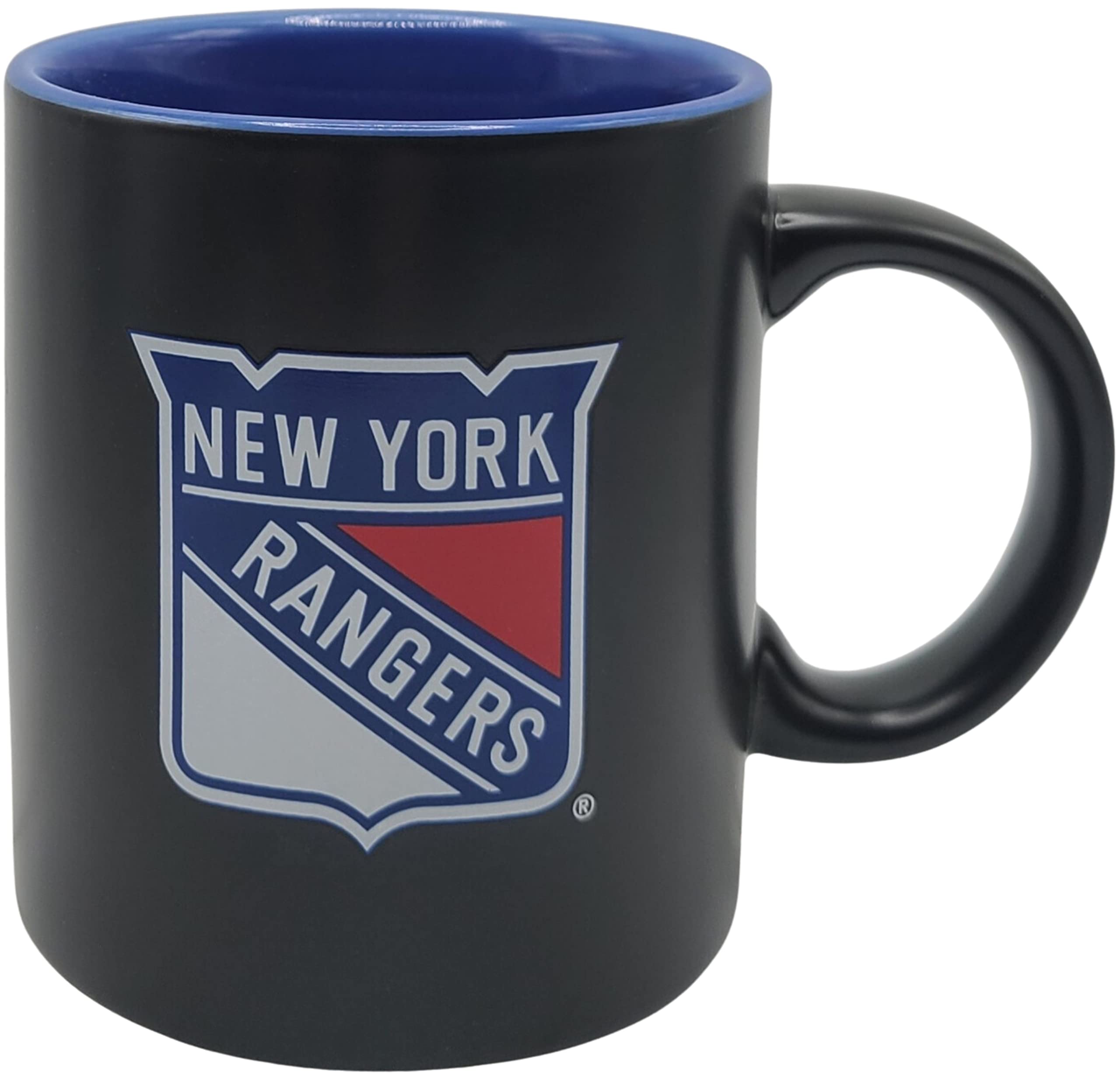Boelter Brands Two Toned Matte Black Coffee Mug, NHL Team Logo with Inner Team Color (New York Rangers)