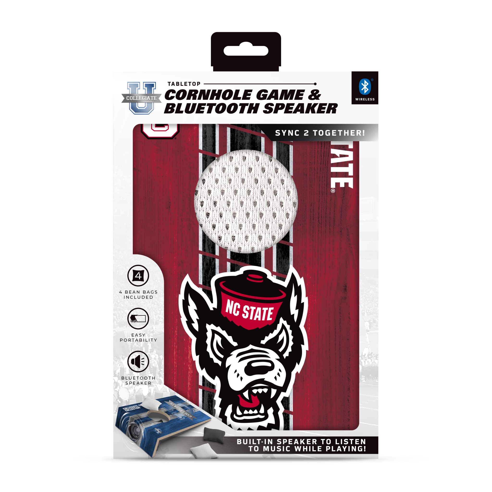 SOAR NCAA Unisex Tabletop Cornhole Game and Bluetooth Speaker, NC State Wolfpack