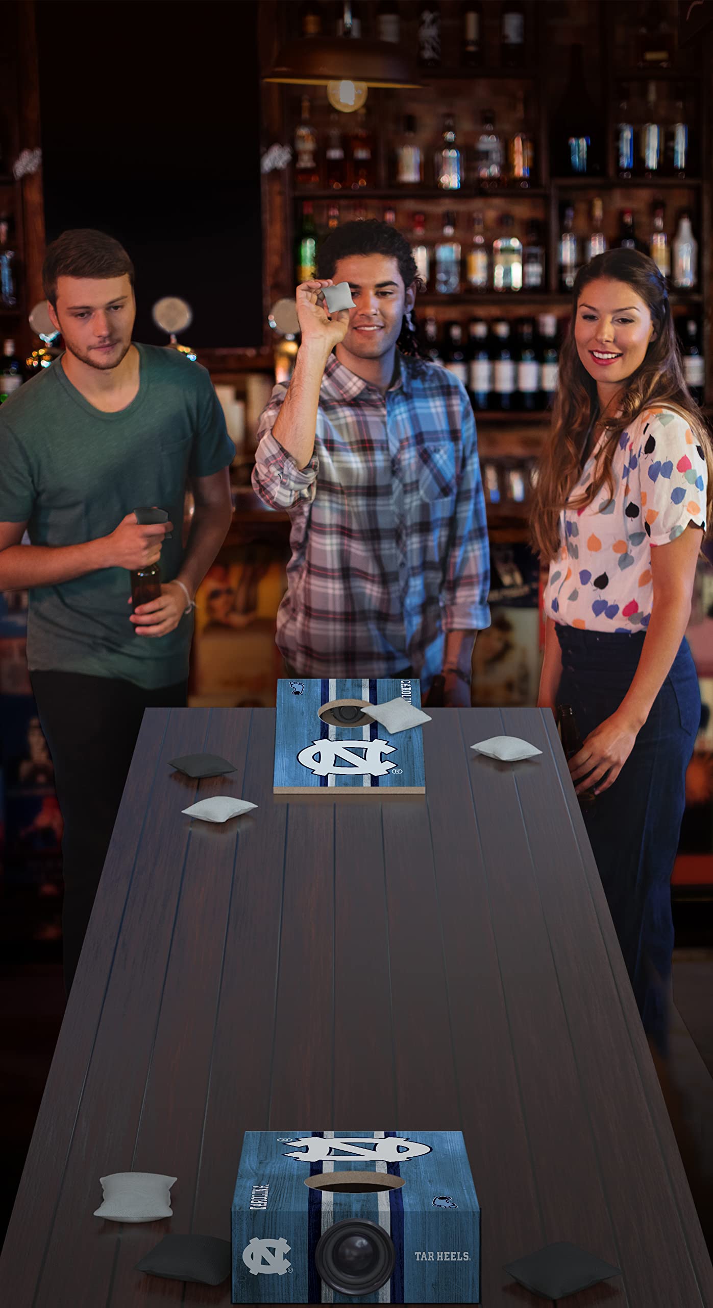 SOAR NCAA Tabletop Cornhole Game and Bluetooth Speaker, North Carolina Tar Heels