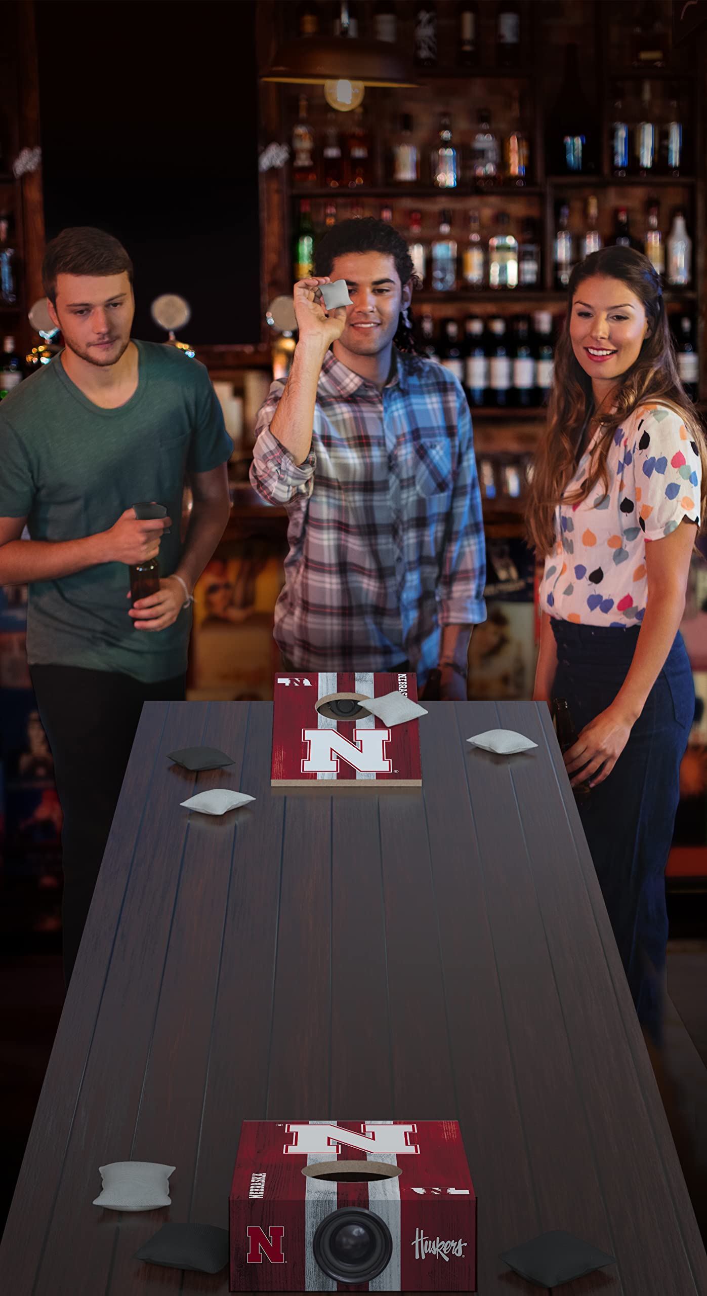 SOAR NCAA Tabletop Cornhole Game and Bluetooth Speaker, Nebraska Cornhuskers