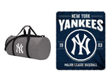 Travel and Warmth MLB Fan Bundle includes Foldable Compact Duffel Bag and Light Fleece Blanket For Easy Portability and Storage (New York Yankees)