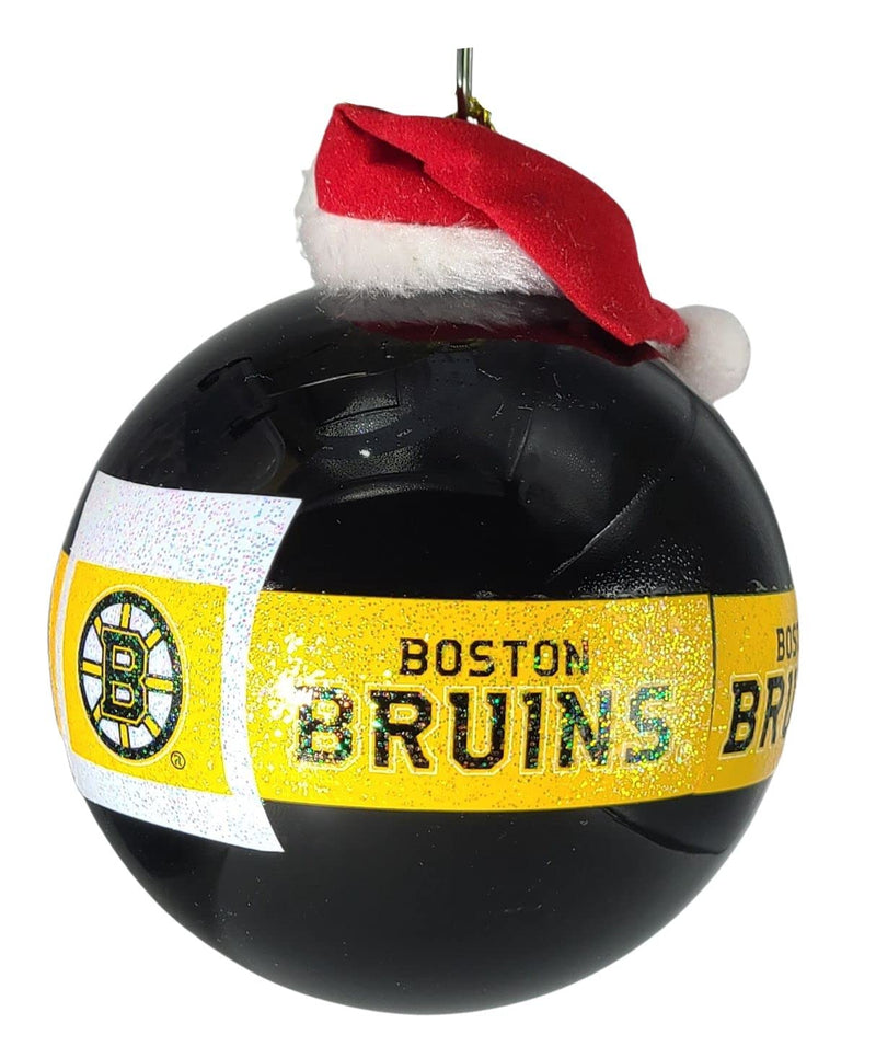 Licensed NHL Boston Bruins Large Hanging Ornament with Glitter Band and Santa Hat