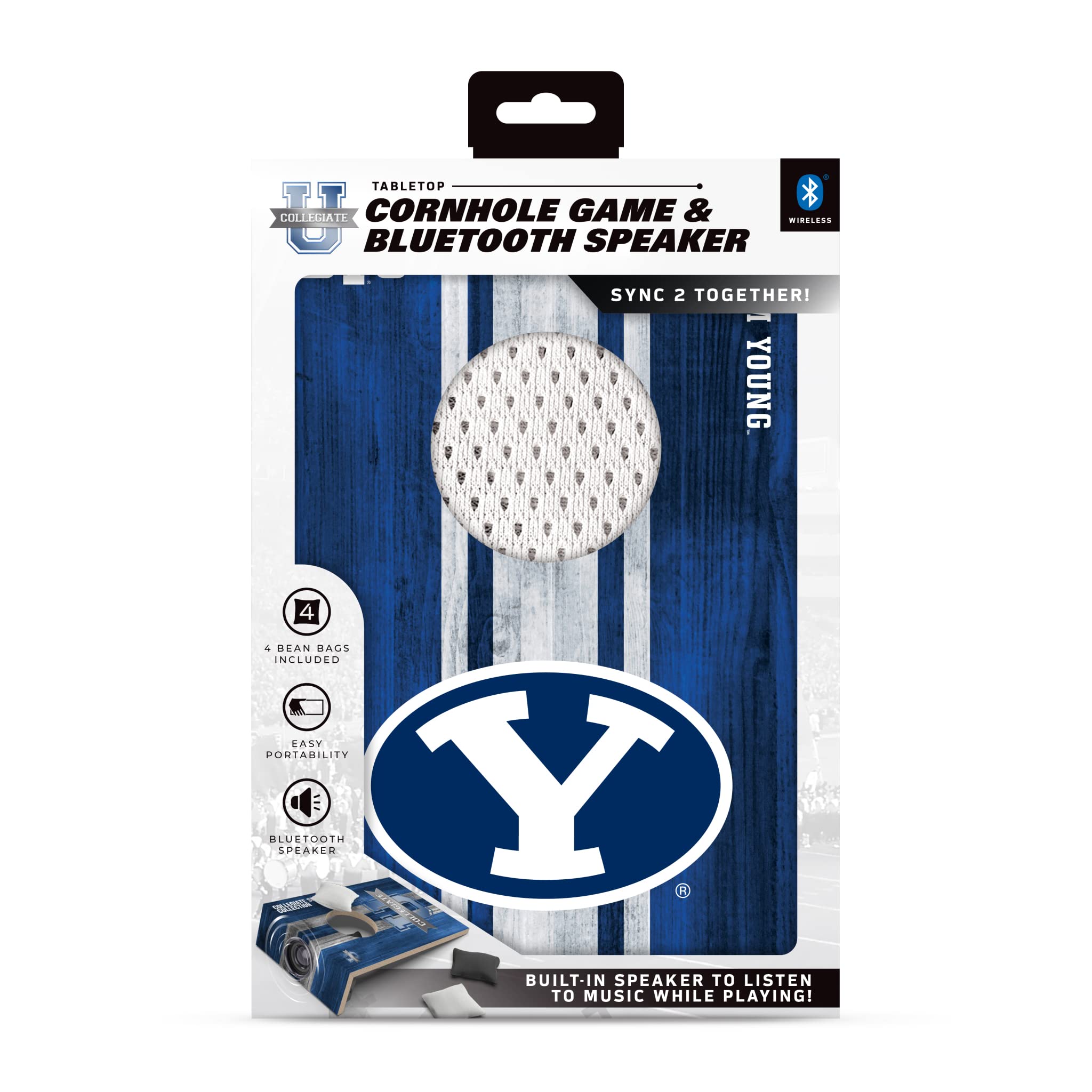 SOAR NCAA Tabletop Cornhole Game and Bluetooth Speaker, BYU Cougars