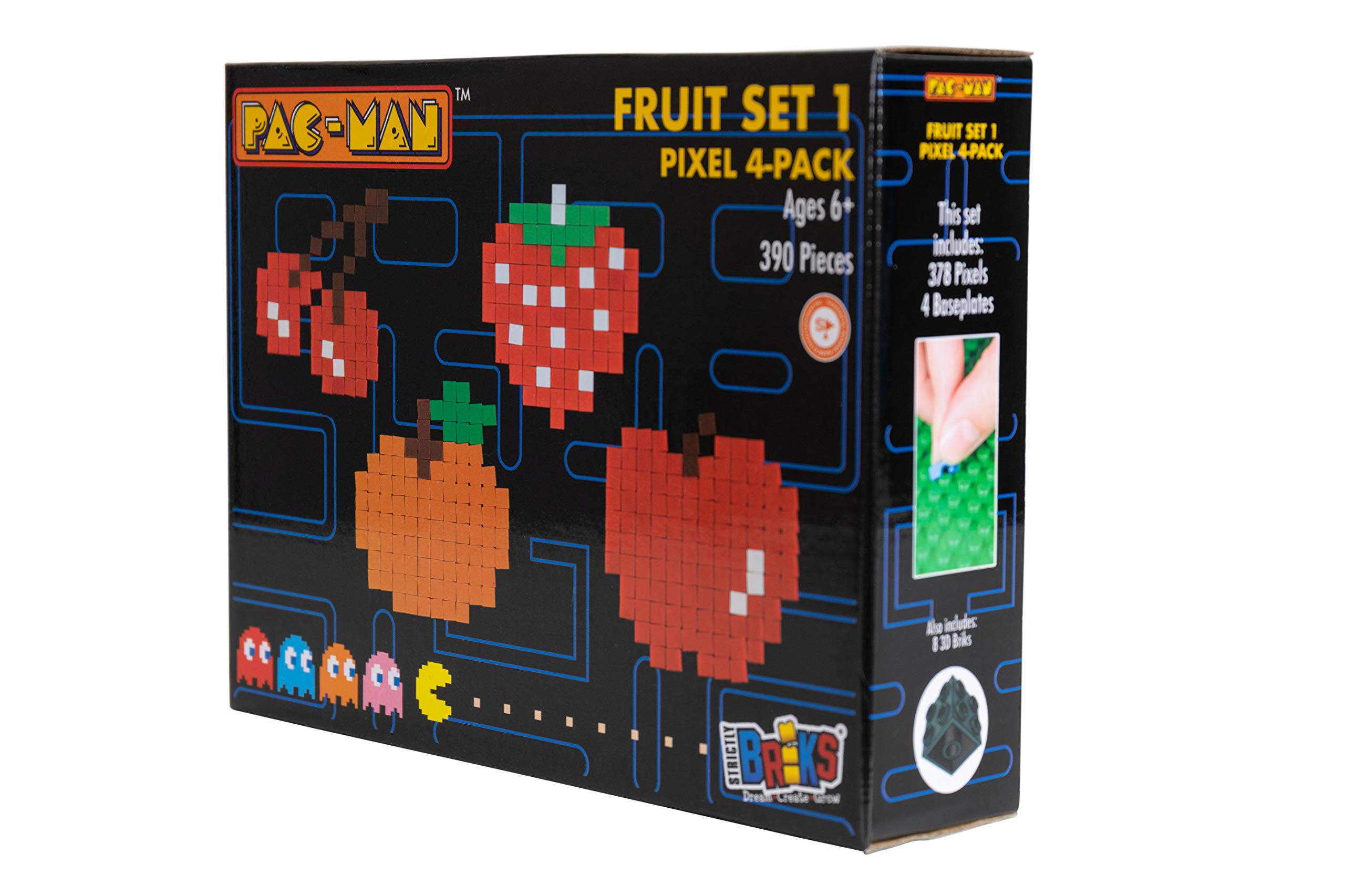 Strictly Briks Pac-Man & BANDAI NAMCO Entertainment Inc | Pac-Man 4-Pack Fruit Pixel Brick Building Set - 309 Pieces