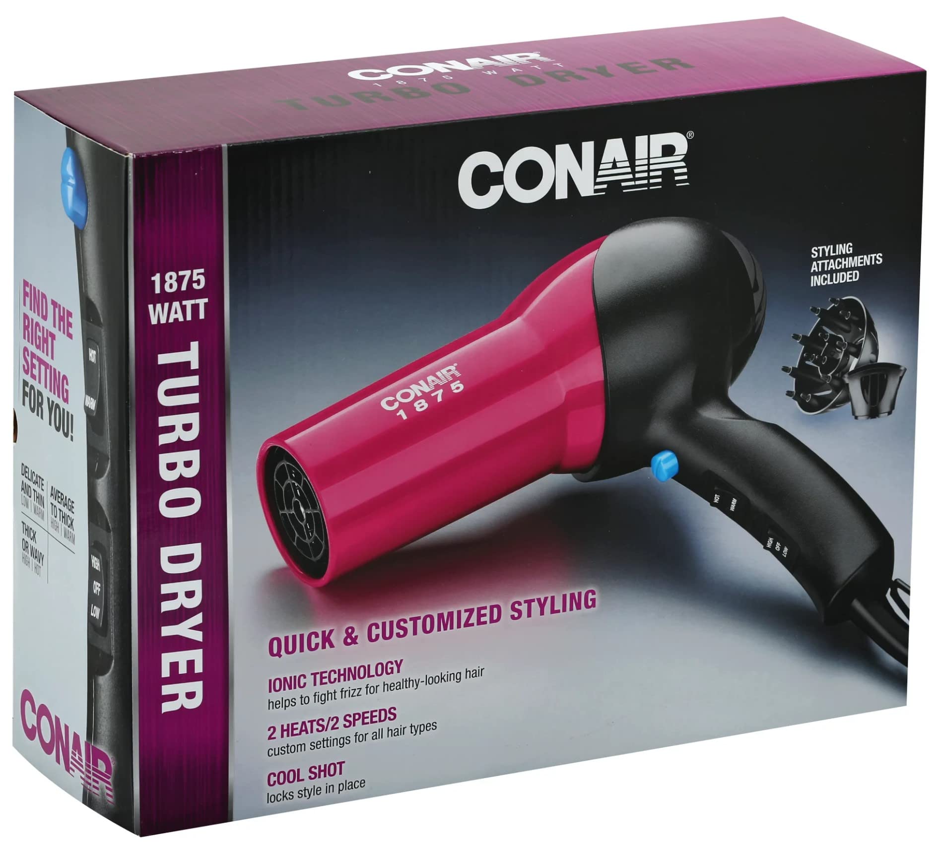 Conair 1875 WATT Turbo Styler w/Ionic Conditioning, Pink
