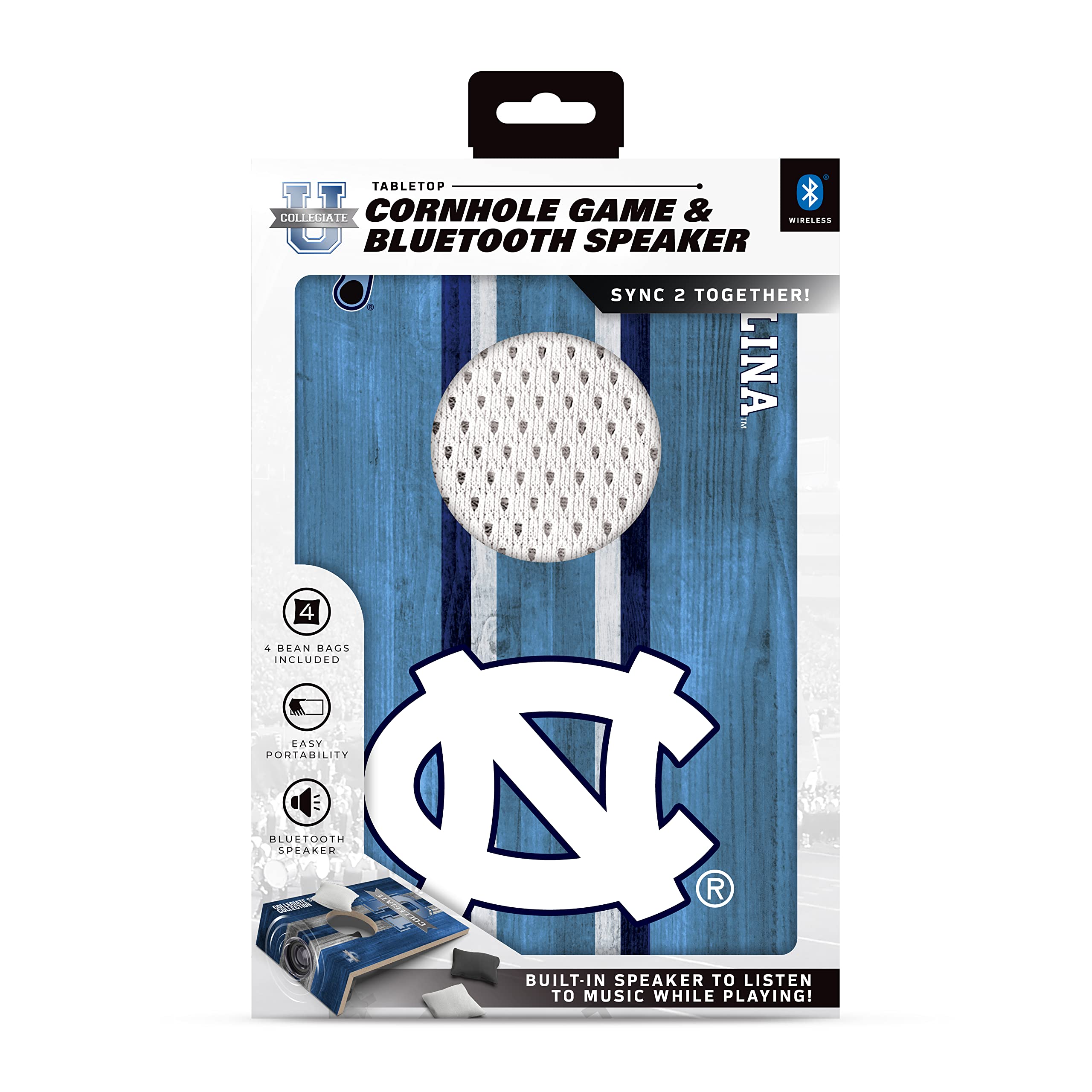 SOAR NCAA Tabletop Cornhole Game and Bluetooth Speaker, North Carolina Tar Heels