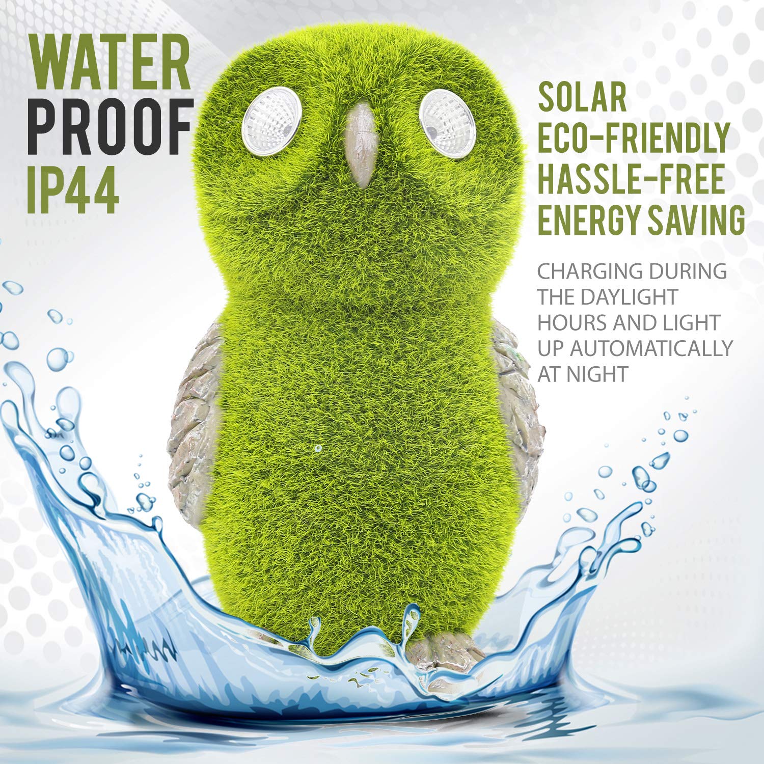 Garden Statue of Owl with Solar Light Eyes - Outdoor Fall Decoration - Yard Owl Figurine for Patio, Balcony, Lawn Ornament - Unique Housewarming Gift