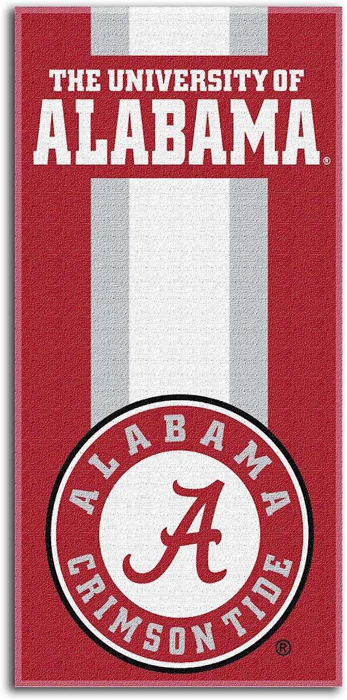 Licensed NCAA Collegiate Fan Bundle Includes Water Bottle and Beach Towel (Alabama Crimson Tide Striped)