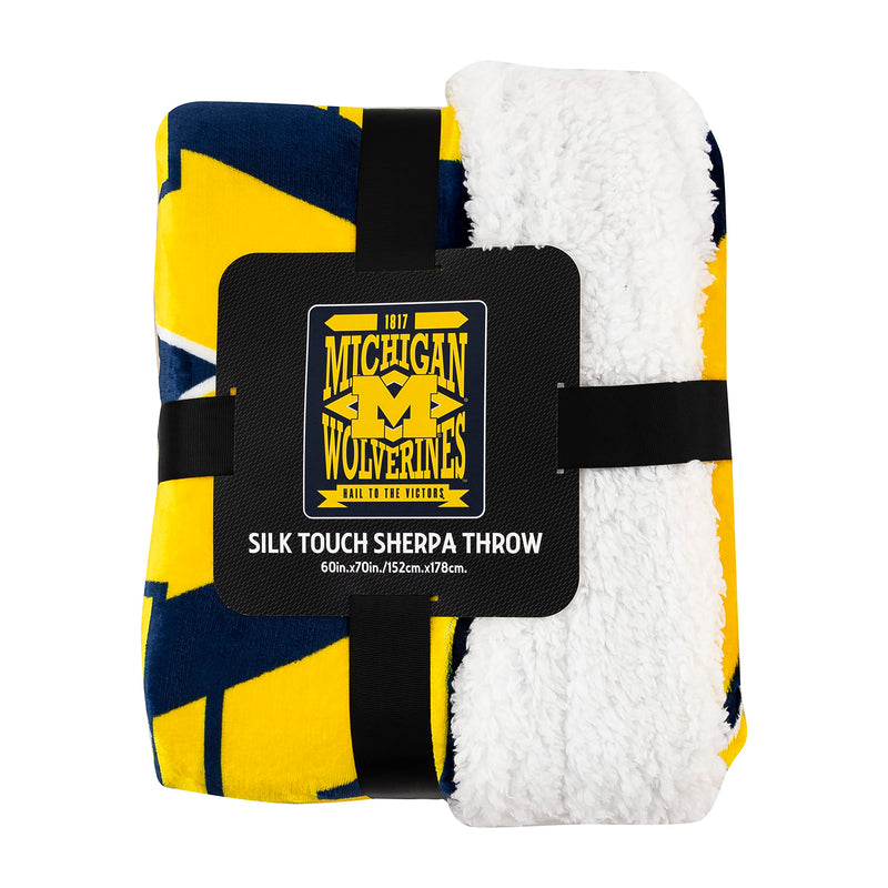 Northwest NCAA Michigan Wolverines Unisex-Adult Silk Touch Sherpa Throw Blanket, 60" x 70", Fanfare