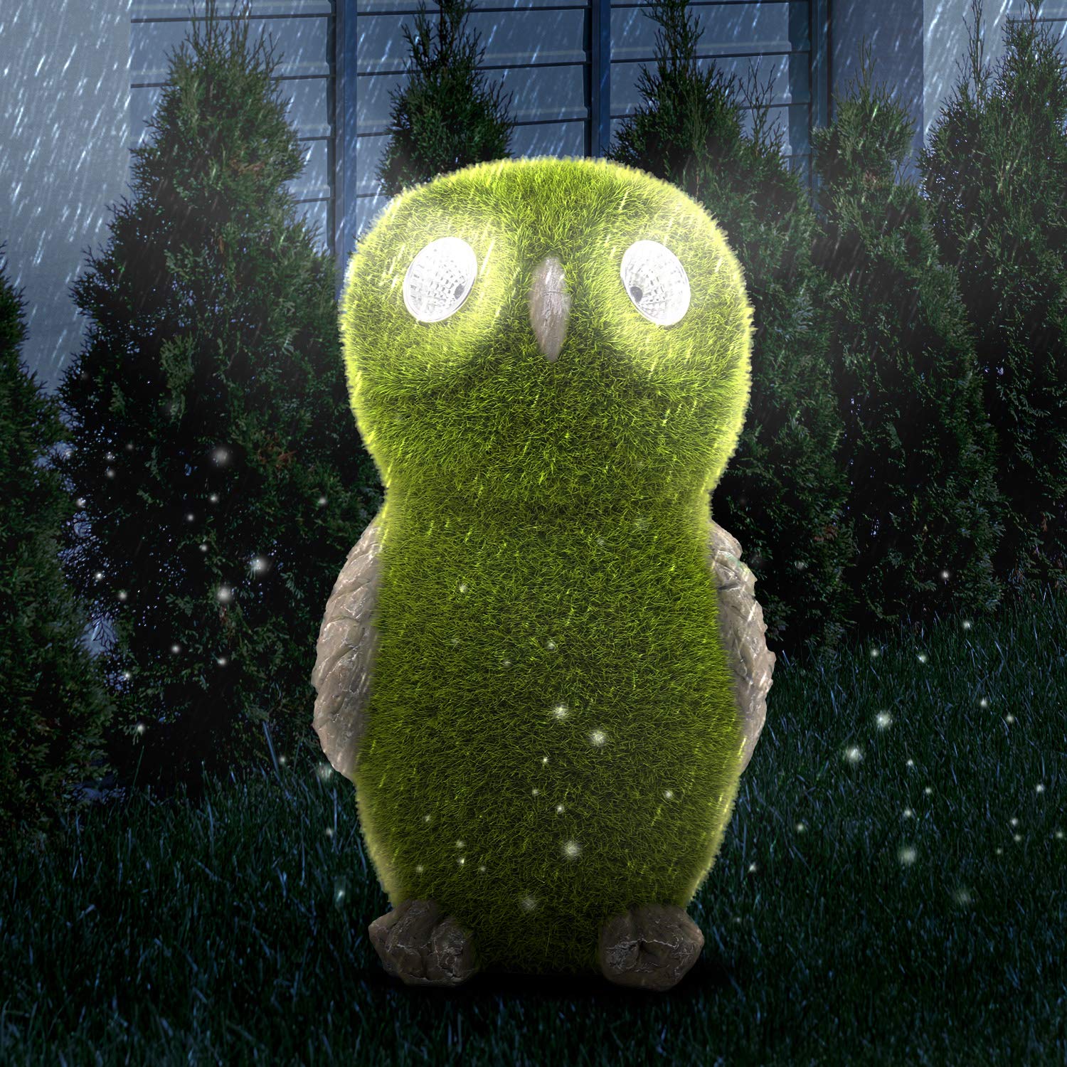 Garden Statue of Owl with Solar Light Eyes - Outdoor Fall Decoration - Yard Owl Figurine for Patio, Balcony, Lawn Ornament - Unique Housewarming Gift
