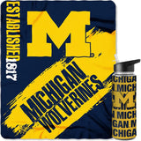 Licensed NCAA Collegiate Fan Bundle includes Water Bottle and Fleece Blanket (Michigan Wolverines)