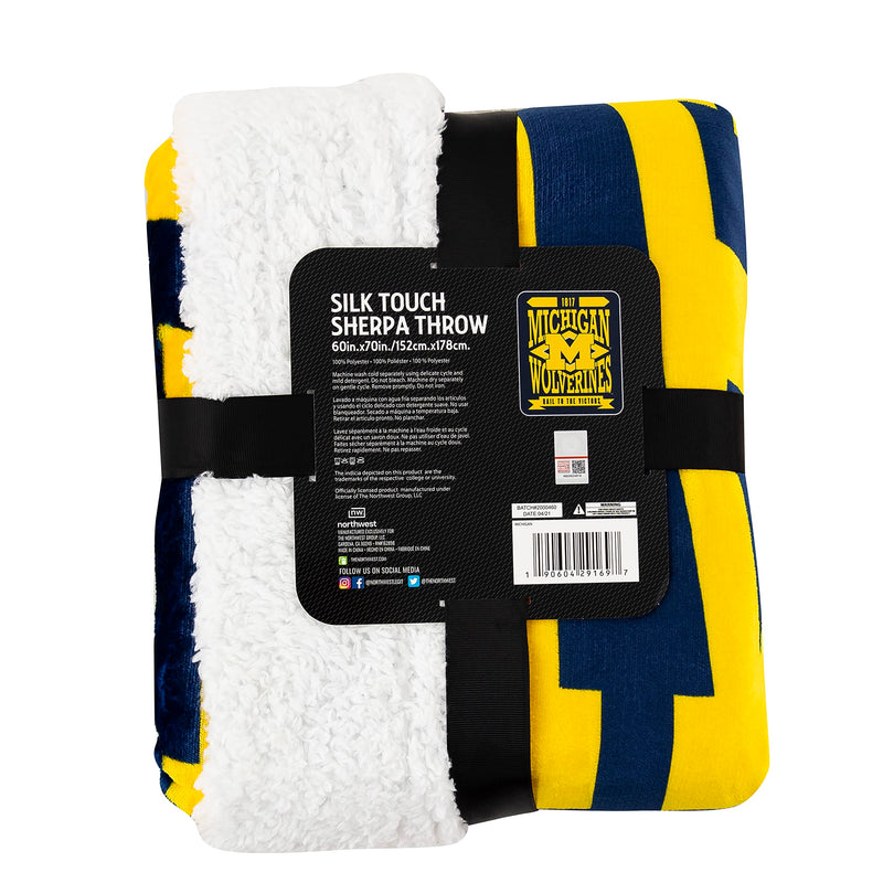 Northwest NCAA Michigan Wolverines Unisex-Adult Silk Touch Sherpa Throw Blanket, 60" x 70", Fanfare