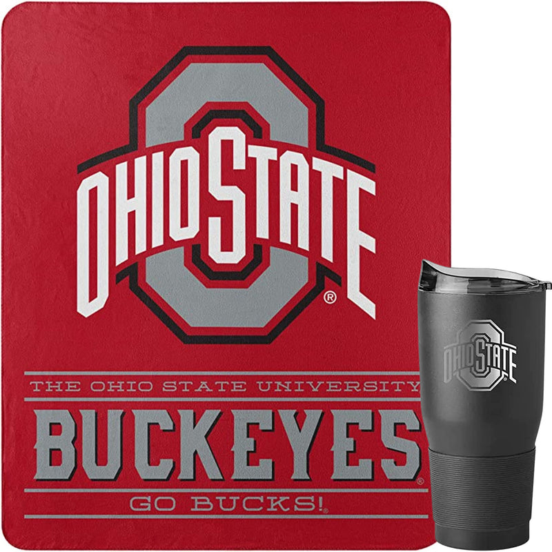 Ohio State Buckeyes 30oz Insulated Stainless Steel Travel Tumbler and Blanket Bundle (Control Fleece)