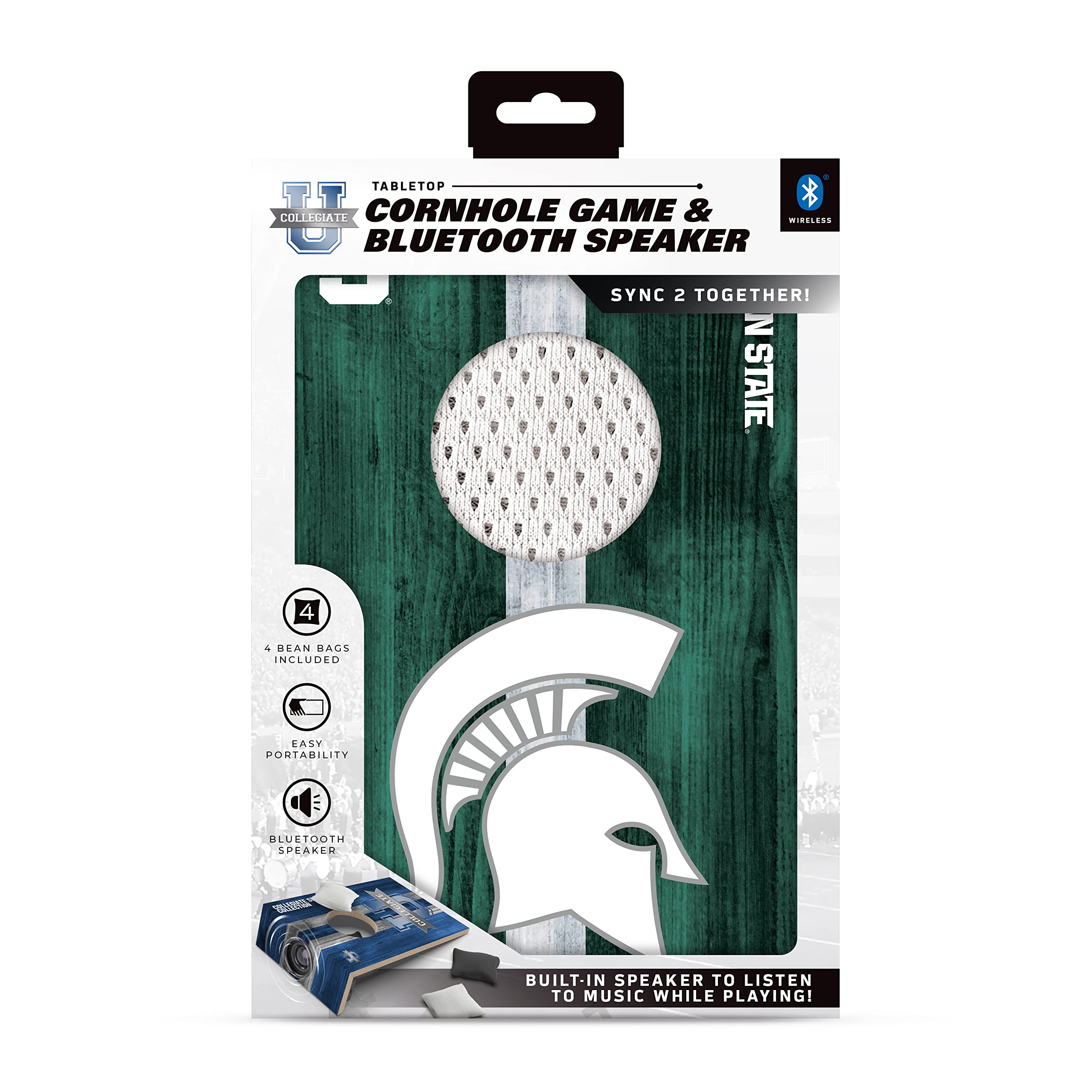 SOAR NCAA Tabletop Cornhole Game and Bluetooth Speaker, Michigan State Spartans