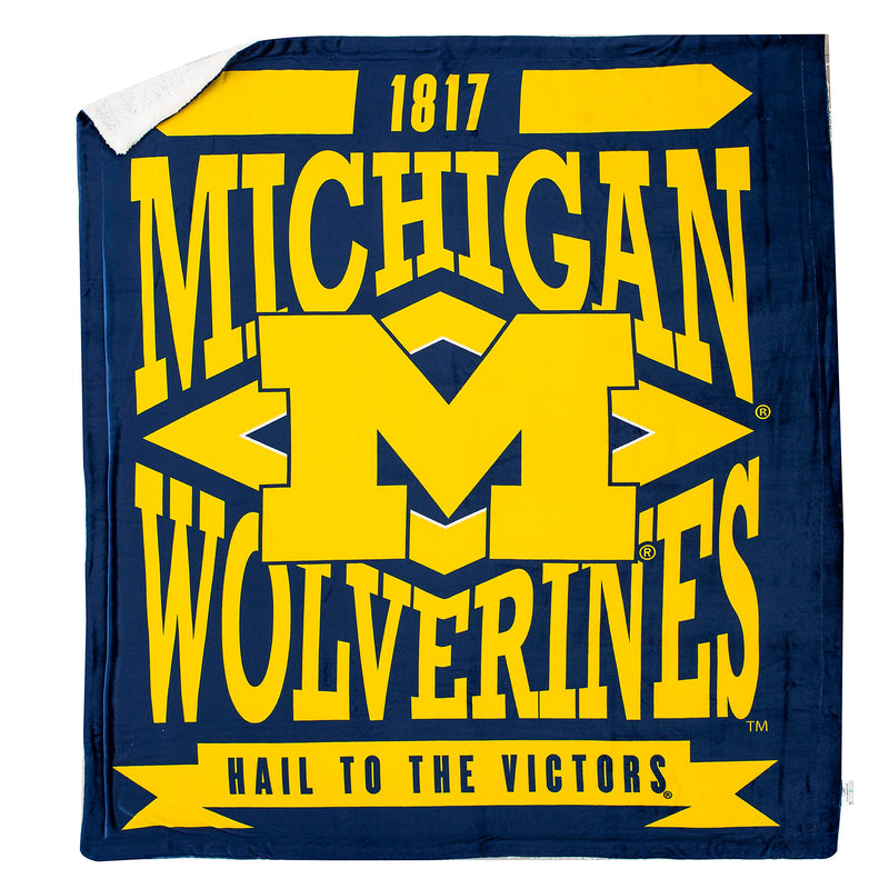 Northwest NCAA Michigan Wolverines Unisex-Adult Silk Touch Sherpa Throw Blanket, 60" x 70", Fanfare