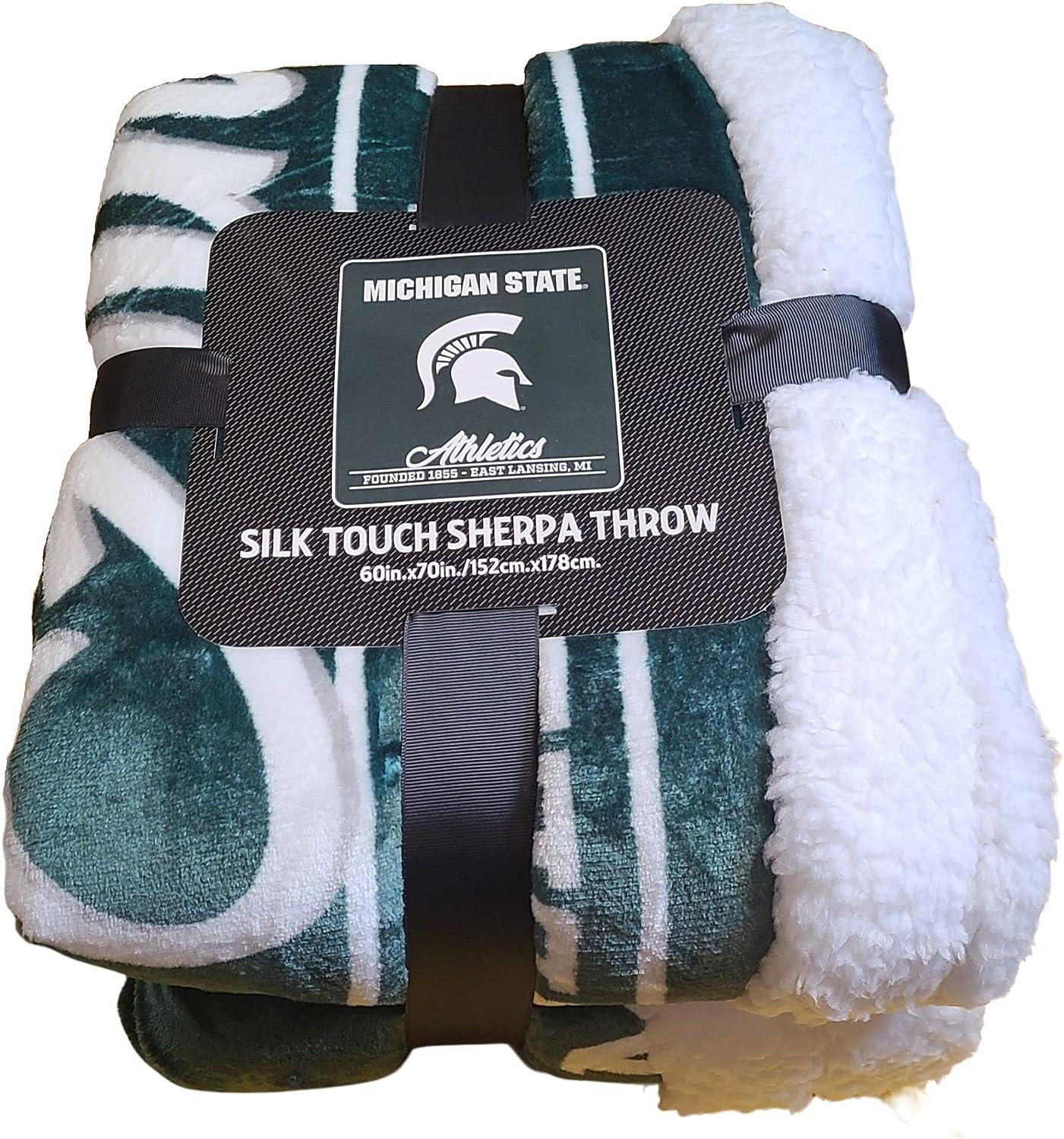 Northwest NCAA Oversized Extra Large and Thick Silk Touch Plush Sherpa Heritage Throw Blanket (Michigan State Spartans)