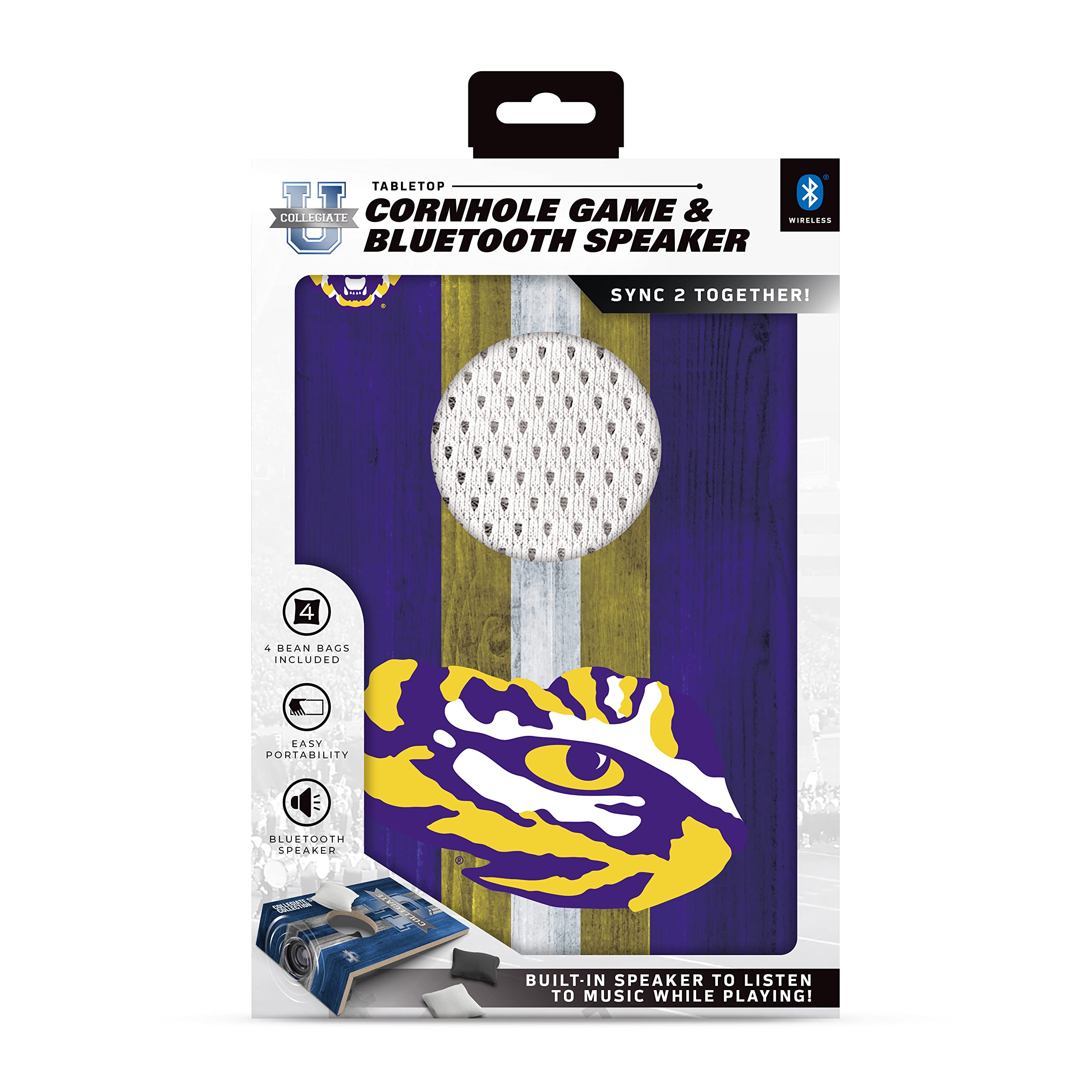 SOAR NCAA Tabletop Cornhole Game and Bluetooth Speaker, LSU Tigers