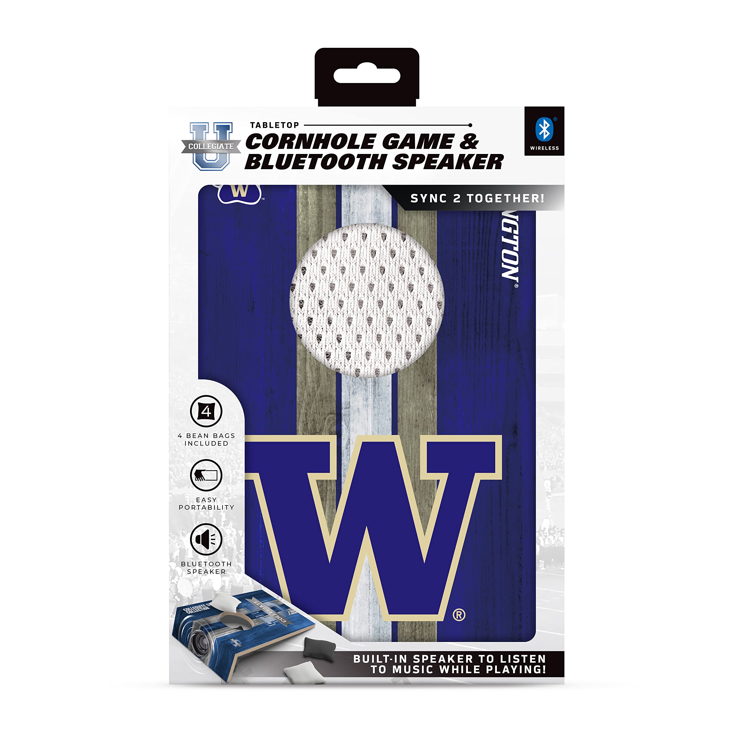 SOAR NCAA Tabletop Cornhole Game and Bluetooth Speaker, Washington Huskies