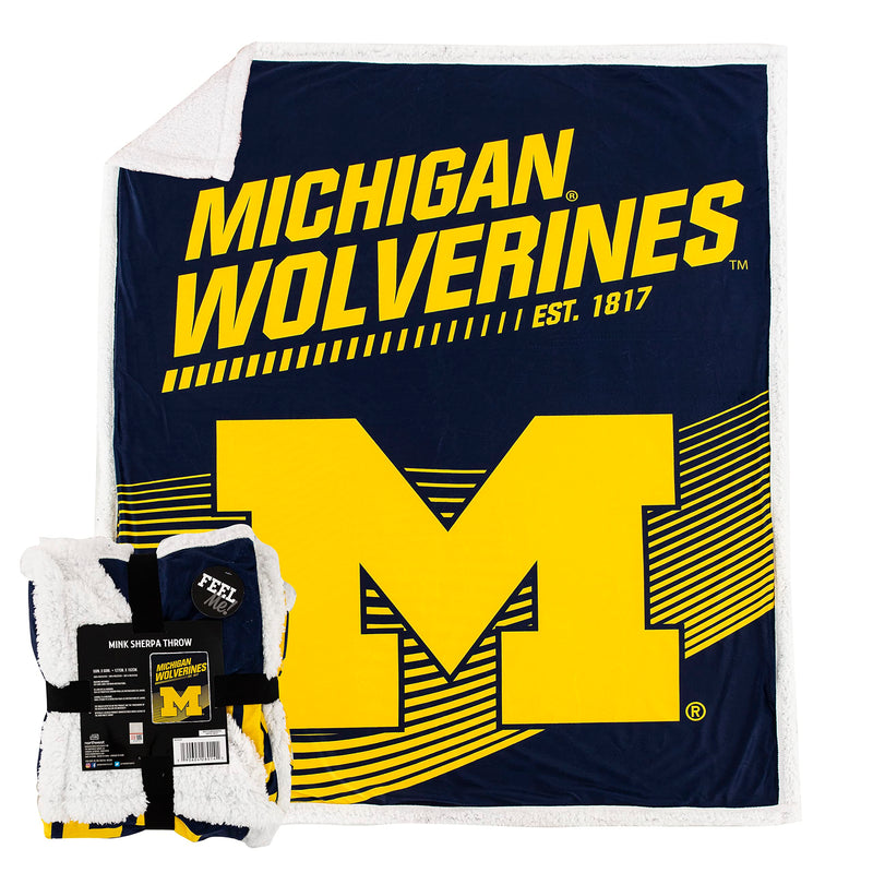 The Northwest Company NCAA Michigan Wolverines Mink Sherpa Throw Blanket, 50" x 60", New School