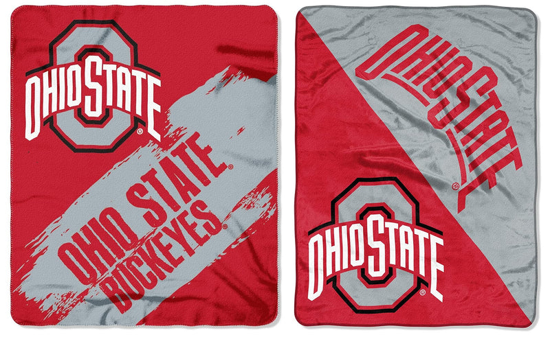 Northwest Licensed NCAA Double Blanket Bundle, Two Top Selling Fleece, Micro Raschel Plush, Sherpa, or Silk Touch Throw Blankets for All Occasions (Ohio State Buckeyes, Painted Fleece/Halftone Plush)