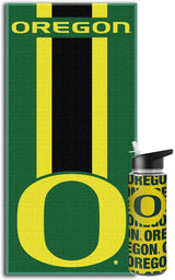 Licensed NCAA Collegiate Fan Bundle Includes Water Bottle and Beach Towel (Oregon Ducks Striped)