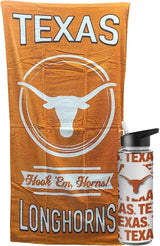 Licensed NCAA Collegiate Fan Bundle Includes Water Bottle and Beach Towel (Texas Longhorns Circle)