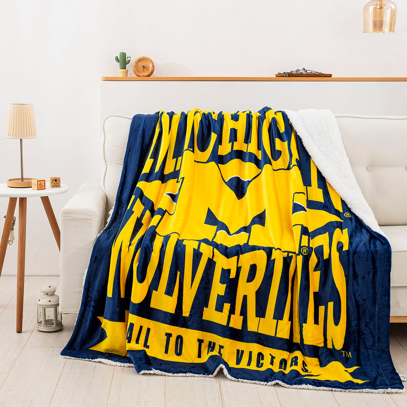 Northwest NCAA Michigan Wolverines Unisex-Adult Silk Touch Sherpa Throw Blanket, 60" x 70", Fanfare