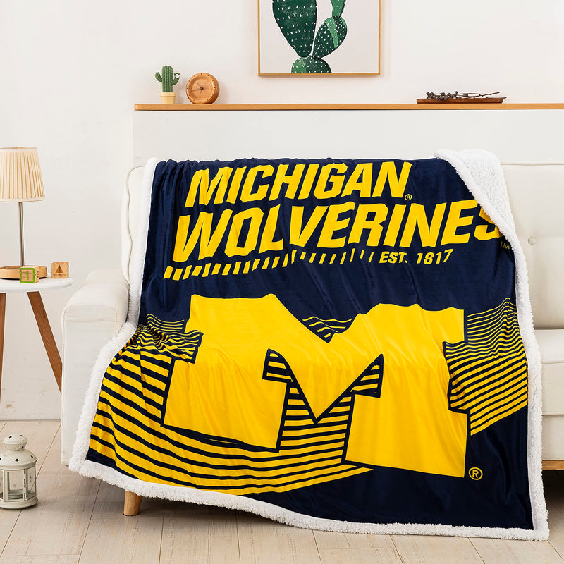 The Northwest Company NCAA Michigan Wolverines Mink Sherpa Throw Blanket, 50" x 60", New School