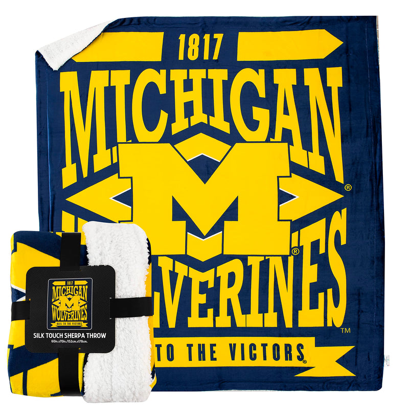 Northwest NCAA Michigan Wolverines Unisex-Adult Silk Touch Sherpa Throw Blanket, 60" x 70", Fanfare