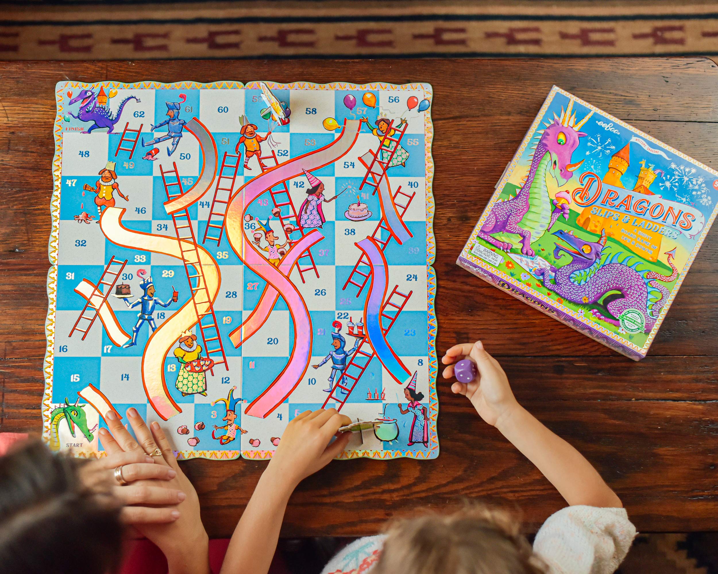 eeBoo: Dragons Slips & Ladders Board Game, Develops Counting and Patience Skills for Children, a Shiny Board Game of Ups & Downs, Perfect for Ages 5 and up