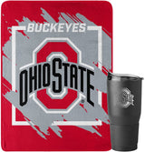 Ohio State Buckeyes 30oz Insulated Stainless Steel Travel Tumbler and Blanket Bundle (Dimensional Plush)