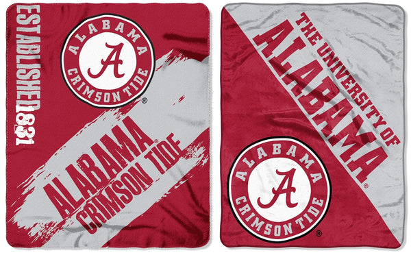 Licensed NCAA Double Blanket Bundle, Two Top Selling Fleece, Micro Raschel Plush, Sherpa, or Silk Touch Throw Blankets For All Occasions (Alabama Crimson Tide, Painted Fleece/Halftone Plush)